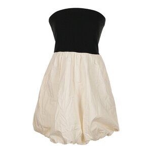 Women's Black & Cream Strapless Bubble Hem Dress, S